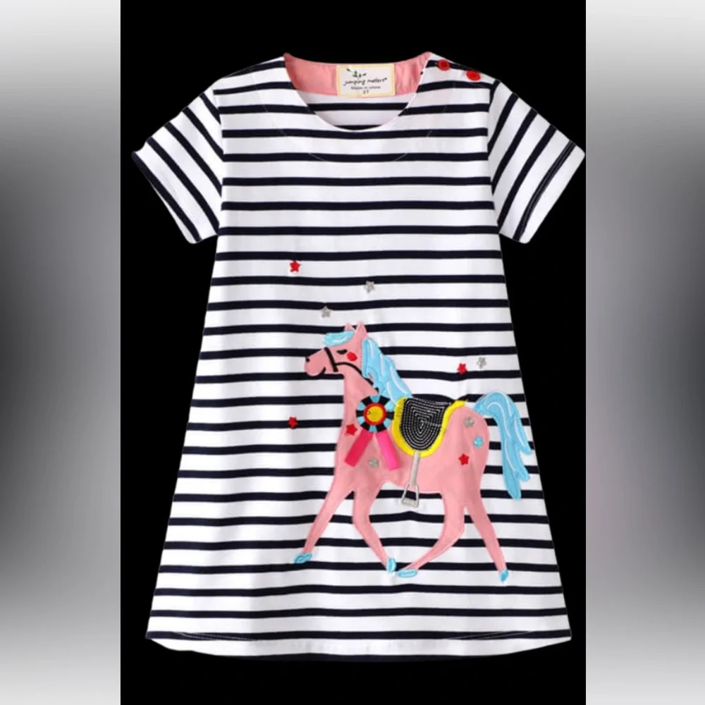 New Girls Applique Horse Summer Dress - Picture 1 of 2